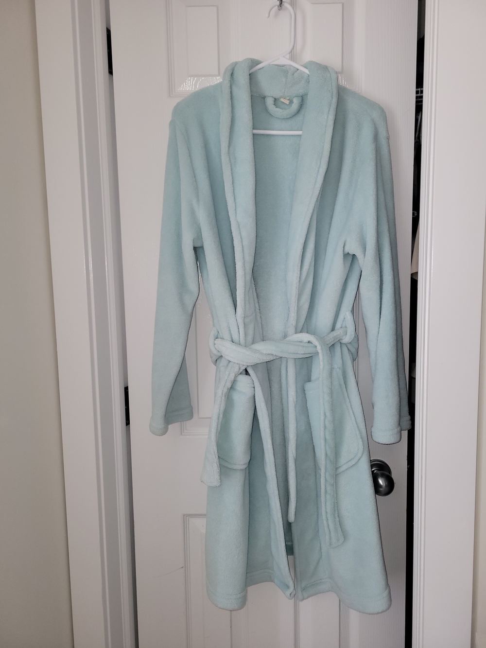 Soft Plush Light Blue Bath Robe with Hooded Collar Size M